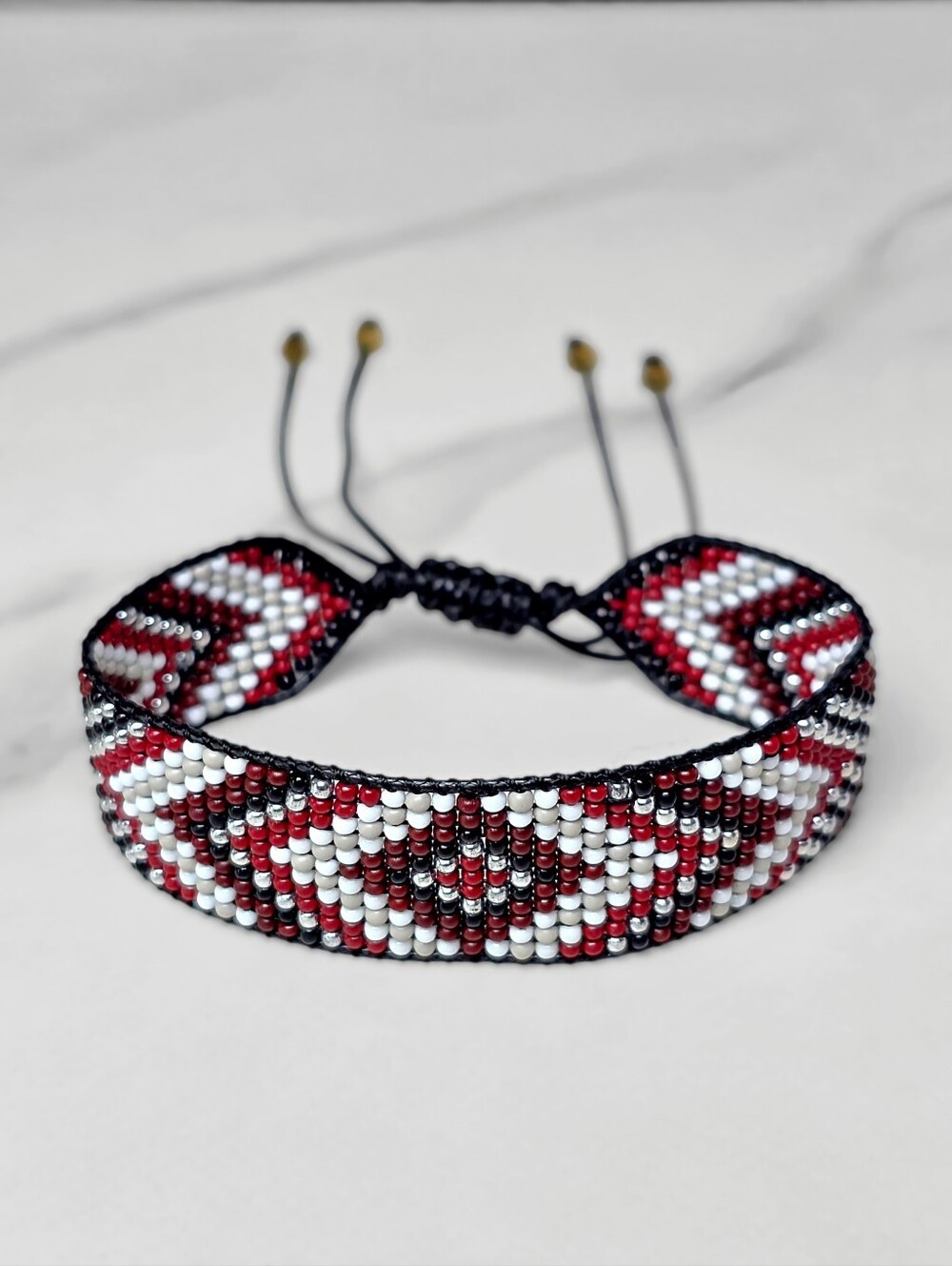 Southwestern Beaded Bracelet Geometric Handmade Boho Jewelry Red White